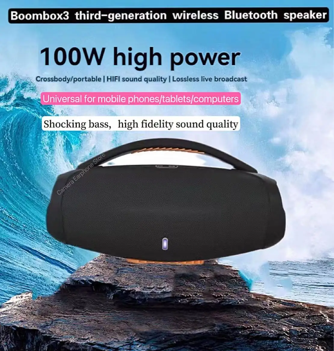 Home Cinema Jbl - ポータブル屋外サブウーファー,高出力Bluetoothスピーカー,3Dサラウンドステレオサウンド,ミュージックセンター,Bombox,100W