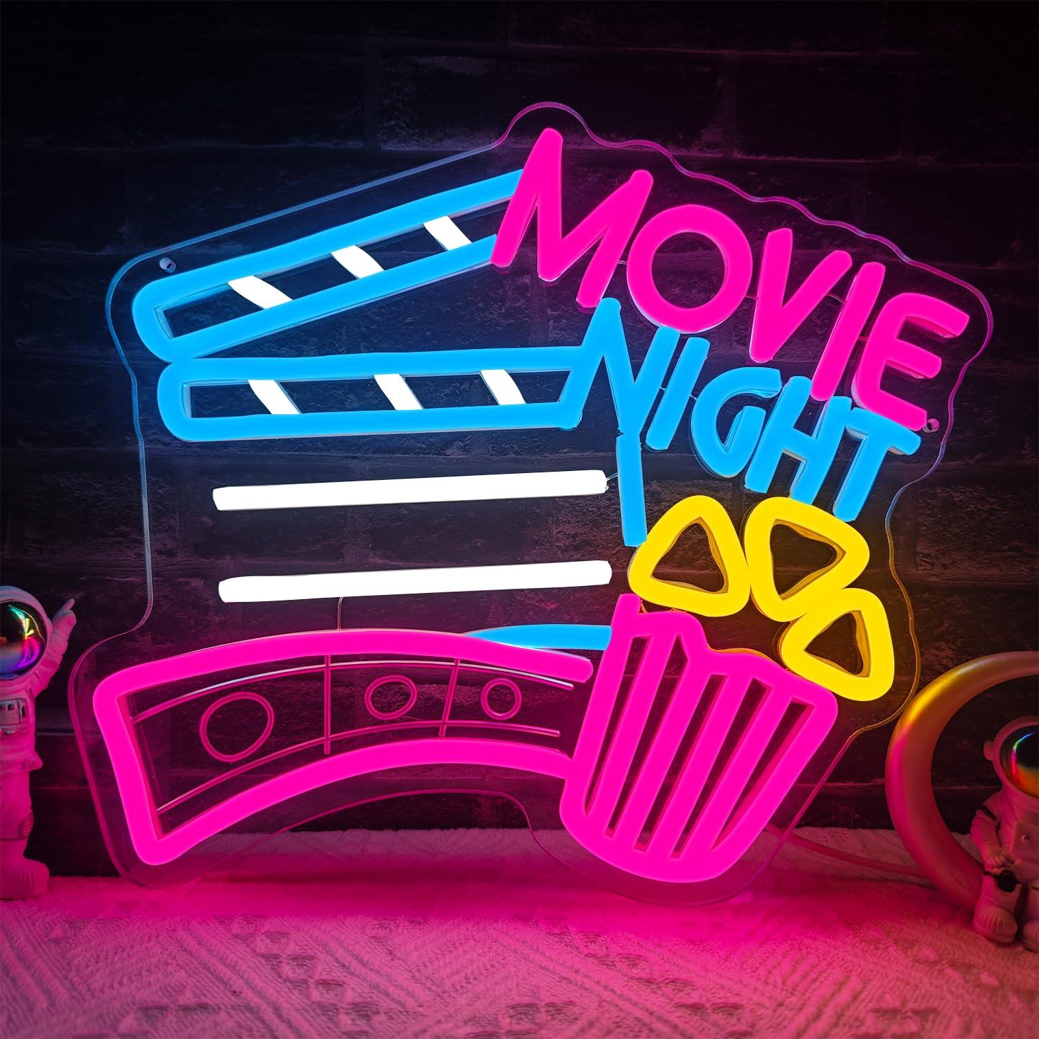 Home Cinema Night - ムービーナイトネオンサイン USB調光式LEDネオンライト ホームシアター 映画鑑賞室 シネマ 誕生日パーティー装飾