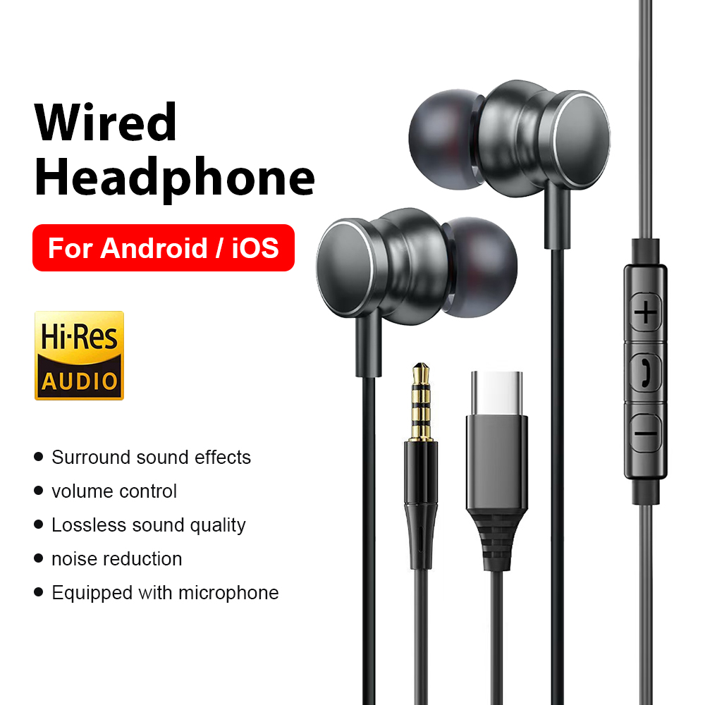 Home Cinema Amazon - Type C 有線ヘッドホン 3.5mm HiFi ノイズキャンセリングイヤホン