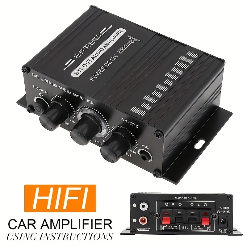 Genius Home Cinema - AK-270 400W ミニパワーアンプ 12V/24V 2.0 チャンネルステレオオーディオアンプ