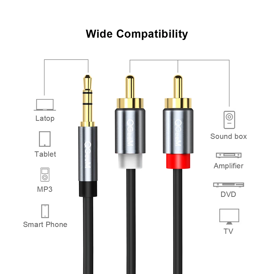 QGeeM RCAケーブル 2RCA-3.5mmオーディオケ - Genius Home Cinema のレビューと価格