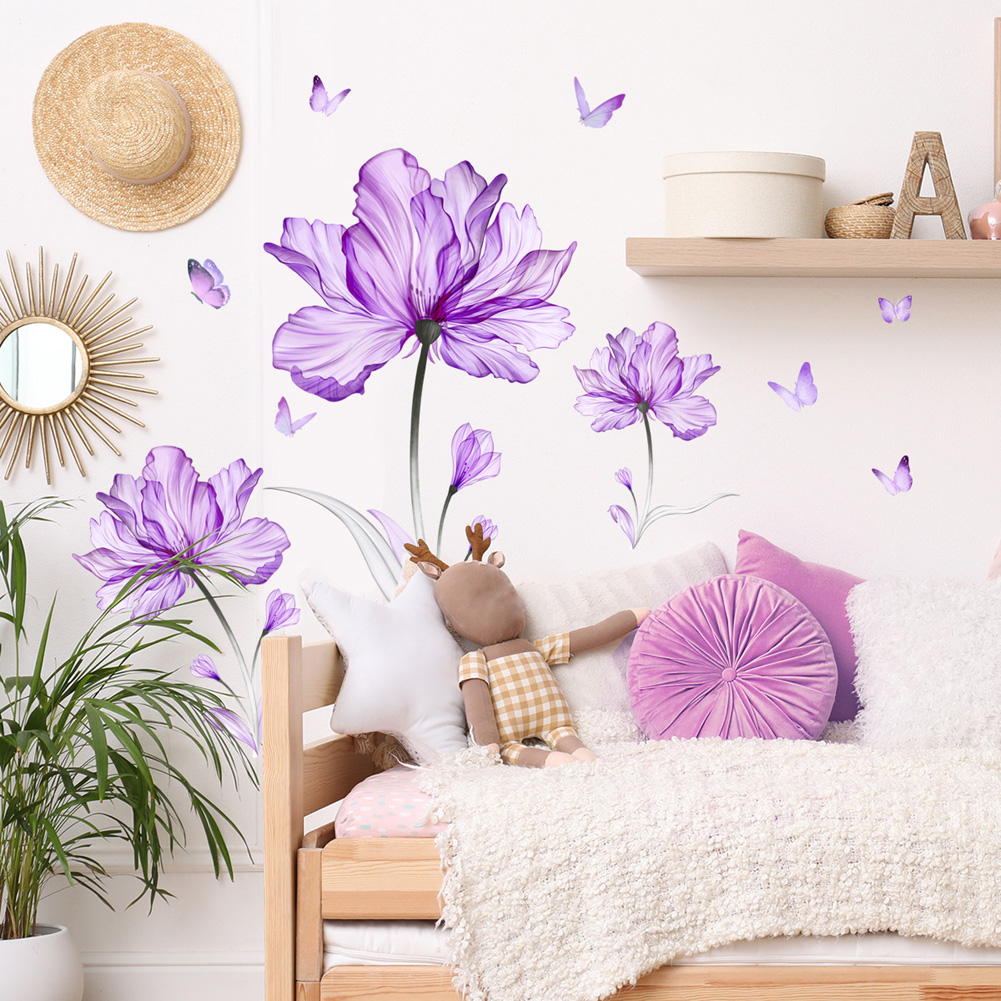 美しい紫色のチューリップの花の壁ステッカーリビングルームのソ - Home Cinema Wallpaper のレビューと価格