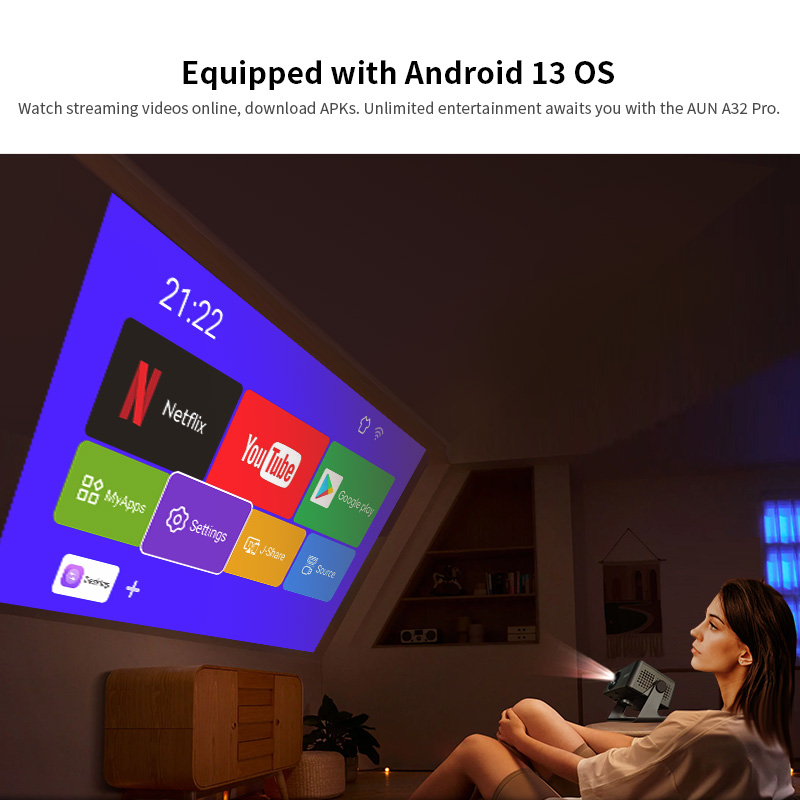 AUN A32 プロ Android 13 プロジェクターポ - Home Cinema Night のレビューと価格