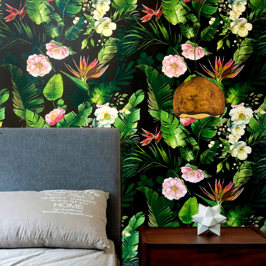 粘着性の熱帯雨林の壁紙,緑の植物,花,家の装飾,レストラン, - Home Cinema Wallpaper のレビューと価格