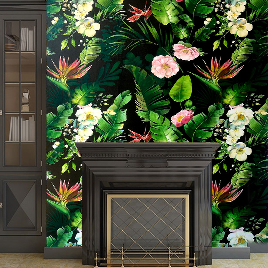 粘着性の熱帯雨林の壁紙,緑の植物,花,家の装飾,レストラン, - Home Cinema Wallpaper のレビューと価格